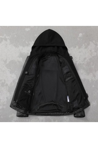 Polar Kapüşonlu Hakiki Deri Mont Siyah