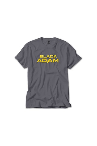 Black Adam Yellow Text Gri Tişört
