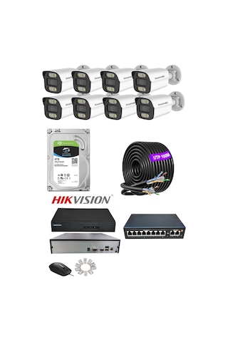 8'li 5mp Poe Ip Kamera Seti Hikvision Nvr Ses Kayıtlı 4tb Hdd Metal Kasa 3.6mm İç/dış Ortam Gece Görüş Mobil İzleme