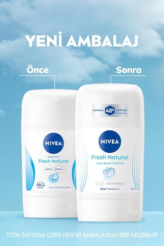 NIVEA Kadın Stick Deodorant Fresh Natural 50 ML, Ter Kokusuna Karşı 48 Saat Koruma, Uzun Süren Ferahlık