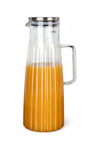 Lüks Metal Kapaklı Çizgili Borosilikat Sürahi 1500 Ml