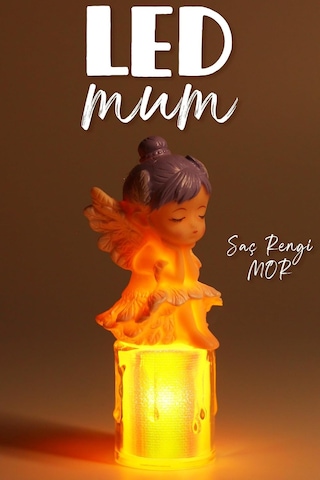 Led Mum Kanatlı Melek Tip Dumansız Pilli Alevli Dekoratif Yapay Mum Işıldak Mor 1037-7 Çok Renkli