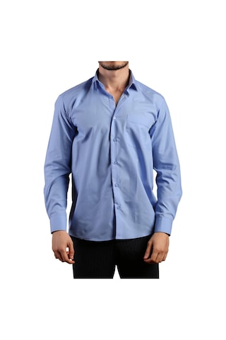 Koyu Mavi Büyük Beden Rahat Kesim Cepli Uzun Kol Regular Fit Erkek Gömlek - 150-23 001