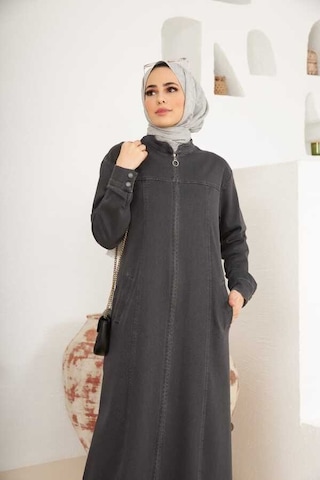 6579-denim Fermuarlı Ferace Koyu Gri Koyu Gri