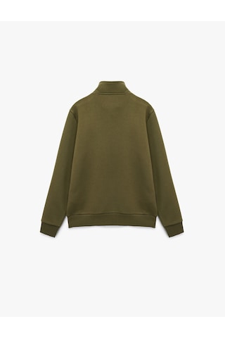 Koton Baskılı Yarım Fermuarlı Şardonlu Uzun Kollu Dik Yaka Sweatshirt Haki 6wam70149mk Haki