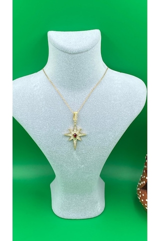 Kadın Gold Renk Kutup Yıldızı Zirkon Taşlı Çelik Kolye Altın