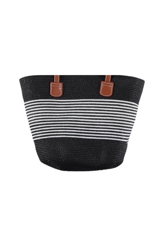 Kadın Hasır Çanta Plaj Çanta Yazlık Premium Çizgili Tasarım Hasır Siyah