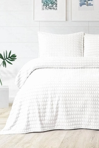 Merinos Modern Line Twist 3 Parça Çift Kişilik Battaniye Seti - E Ekru