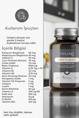 Men S Daily Multivitamin 60 Kapsül Red Ginseng, Likopen & Saw Palmetto İle Enerji Ve Güç Desteği