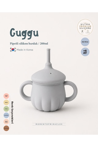 Tgm Baby Guggu Ultra Premium Silikon Pipetli Alıştırma Bardağı 200 Ml Açık Mavi