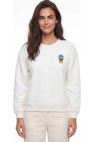 Onloox Kadın Ekru Ekru Pamuklu Bisiklet Yaka Uzun Kollu Nakışlı Üç İplik Ribana Detaylı Sweatshirt