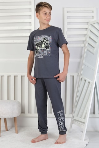 Zuzunga Gamer Console Desenli Kısa Kollu Erkek Çocuk Pijama Takımı Bej