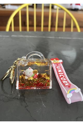 Feng Shui Şans Ve Bereket Kedisi Figürlü Sulu Anahtarlık / Çanta Süsü Patili Kedi Model 3 Maneki Neko