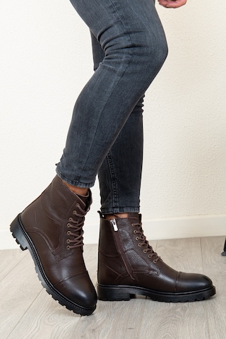 D402 Hakiki Deri Soğuk Geçirmez Kışlık Erkek Bot Kauçuk Taban Kahverengi