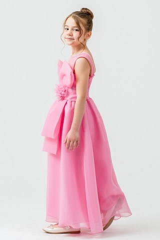 Mnk Baby & Kids Kız Çocuk Organze Tül Çiçek Ve Fiyonk Detaylı Gipe Sırtlı Prenses Abiye Elbise M00800 Pembe
