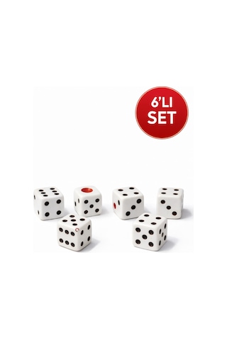 6 Lı Set 10.5 Mm Okey & Tavla Zarı Net Noktalı Dayanıklı Okey & Tavla Zarları