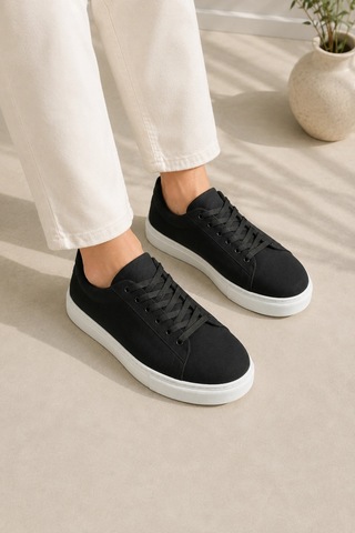 Mevese Austin Bağcıklı Cilt Erkek Günlük Sneaker Ayakkabı - Siyah Beyaz Süet