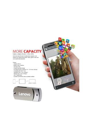 Lenovo 16tb 2tb Usb 3.2 Flash Sürücü Yüksek Hızlı Metal Kalem Sürücü Typec 16tb