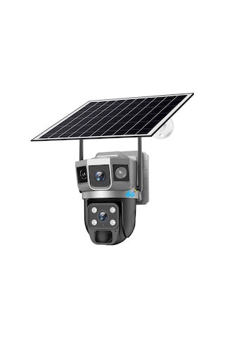 4g Sım Solar Panelli Güneş Enerjili Su Geçirmez 6mp 3 Kameralı Güvenlik Kamerası V380 Pro