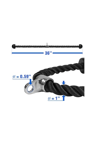 Yes4all Deluxe Tricep Halatı, 68/91cm, 4 Renk Seçeneği, Karabinalı, Siyah