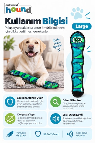 Outward Hound Durablez Snake Dayanıklı Sesli Ve Dolgusuz Yılan Peluş Köpek Oyuncağı Large