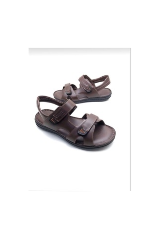 Deritarz Erkek Hakiki Deri Ortopedik Sandalet Kahverengi