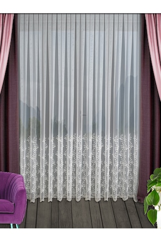 Lüks Tül Perde Grek Zemin Çiçek Desenli- Modern House-