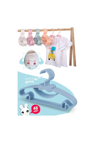 Morpanya Sweet 48 Adet Mavi Bebek Elbise Askısı 30 Cm Fiyonklu Kelebek Mavi