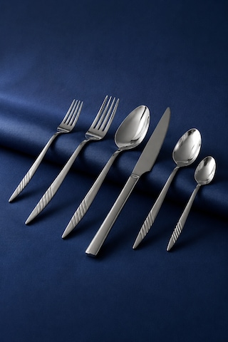 Salkım 36 Vibe Steel Parça 6 Kişilik Çelik & Kutulu Çatal & Kaşık & Bıçak Takımı Gümüş