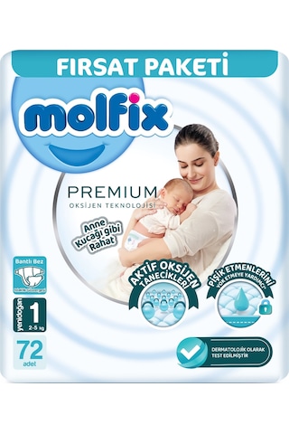 Molfix Premium Bebek Bezi Beden:1 2-5kg Yeni Doğan Fırsat 72 Adet