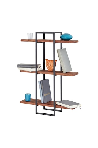 Umutpark 3 Katlı Metal Ahşap Duvar Raf. Ceviz