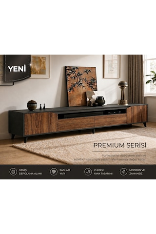 Legno Premium 180cm Modern Tv Ünitesi Ant-cvz Antrasit - Ceviz