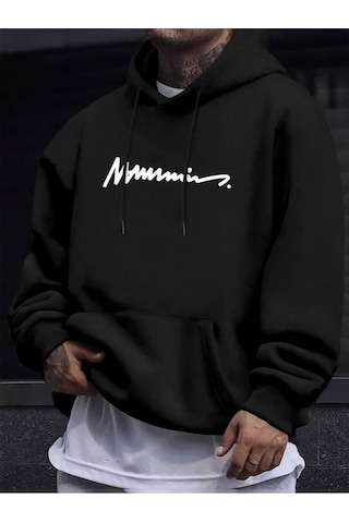 Medinenur Erkek El Yazılı Baskılı Kapüşonlu Sweatshirt siyah