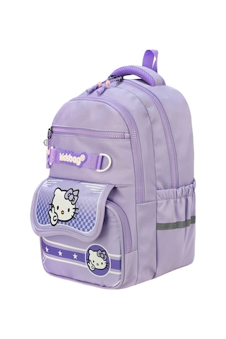 Hello Kitty Baskılı Ortopedik Su Geçirmez Ultra Lüx Okul Çantası Termal Beslenme Ve Kalemlik Mor