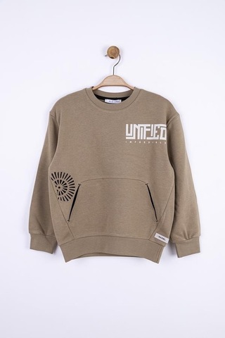 Erkek Çocuk Pamuklu Sırtı Baskılı Sweatshirt-13018-vizon Vizon