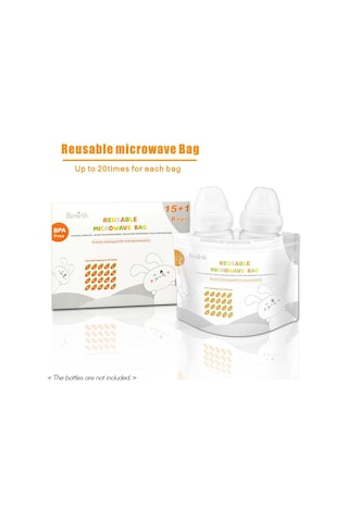 Reedark Bebek Biberon Ve Emziği Mikrodalga Buhar Sterilizasyon Çantısı, Yeniden Kullanılabilir, 16 Adet/kutu, 20 Kullanim Görünür Pencere Beyaz