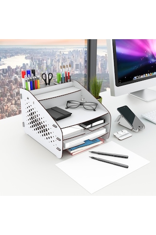 Design Otto Fx Medium Hexa - 6 Renk Evrak Rafı Masaüstü Organizer Siyah