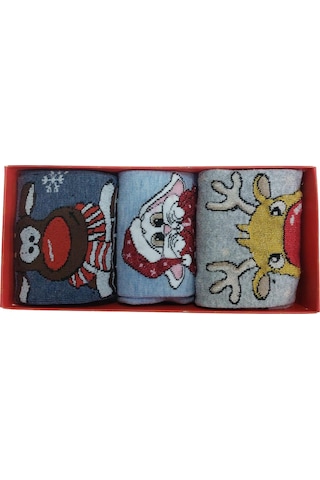 3'lü Set Pamuklu Yılbaşı Kadın Soket Çorap-mavi Mavi