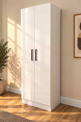 Derin 8 Raflı 2 Kapaklı Çok Amaçlı Mutfak Dolabı Banyo Dolabı Çok Amaçlı Dolap Beyaz