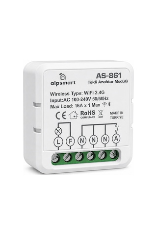 Alpsmart As-861 Akıllı Wi-fi Tekli Duvar Anahtar Modülü Tuya Uyum