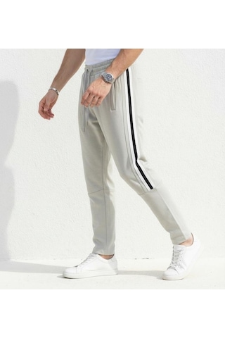 Plus Scorpion Erkek Slim Fit Pamuklu Eşofman Altı Yan Şerit Detaylı Günlük Gri