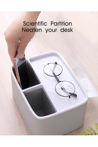 Padalink Ecoco Üç Bölmeli Çok Amaçlı Organizer Kutusu - Mendil Saklama, Küçük Eşya Depolama, Anti-s Kaydırmalı Abs+ps Materyal - Nordik Mavi Ev/ofis/yuva Mavi