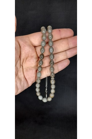 Anemore Collection Sıkma Kehribar Tesbih Gri Renk Beyzi Kesim T-426