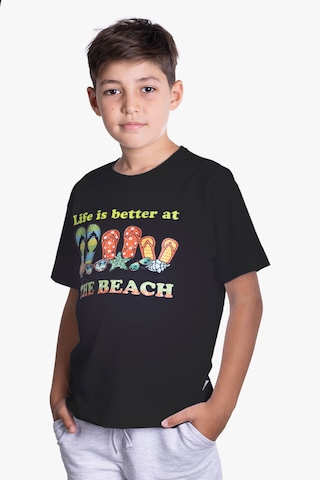 Little's World The Beach Unisex Çocuk Tshirt Siyah