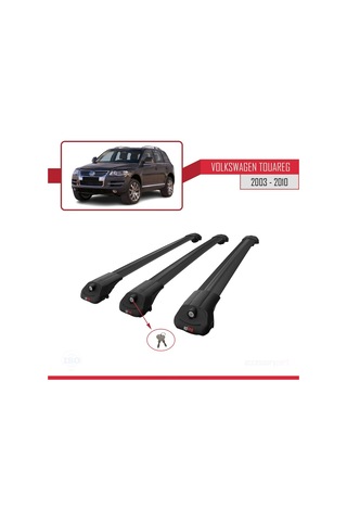 Volkswagen Touareg 2003-2010 Arası İle Uyumlu Ace-1 Ara Atkı Tavan Barı Siyah 3 Adet Bar