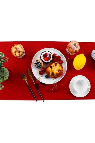 40x150 Kırmızı Runner Yılbaşı Masa Runner Pamuk İnce Kumaş