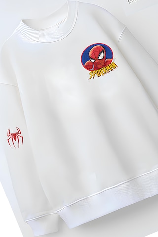 Belyakidswear Tam Kalıp Oversize Erkek Çocuk Pamuğa Pamuk 3 İplik Kumaş Man2 Karakter Tasarım Sweatshirt Beyaz