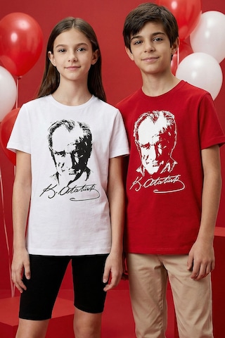 Tommy Life Beyaz Atatürk Baskılı Unisex Çocuk T-shirt - 11332
