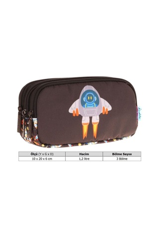 Kaukko Kids Siyah Beyaz, Roket Temalı, Erkek Çocuk Üç Bölmeli Okul Kalem Çantası - L8264 Siyah - Beyaz