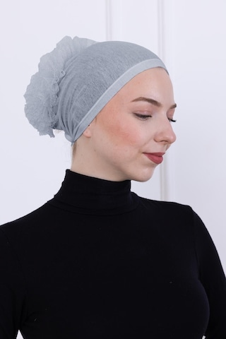 Fırfırlı Önden Dikişli Penye Bone - Kadın Tesettür Bağlamalı Topuz İç Bone-açık Gri Açık Gri